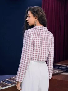 SHEIN Privé 雙排釦格紋粗花呢花呢外套 - 彩色 - 查看 5