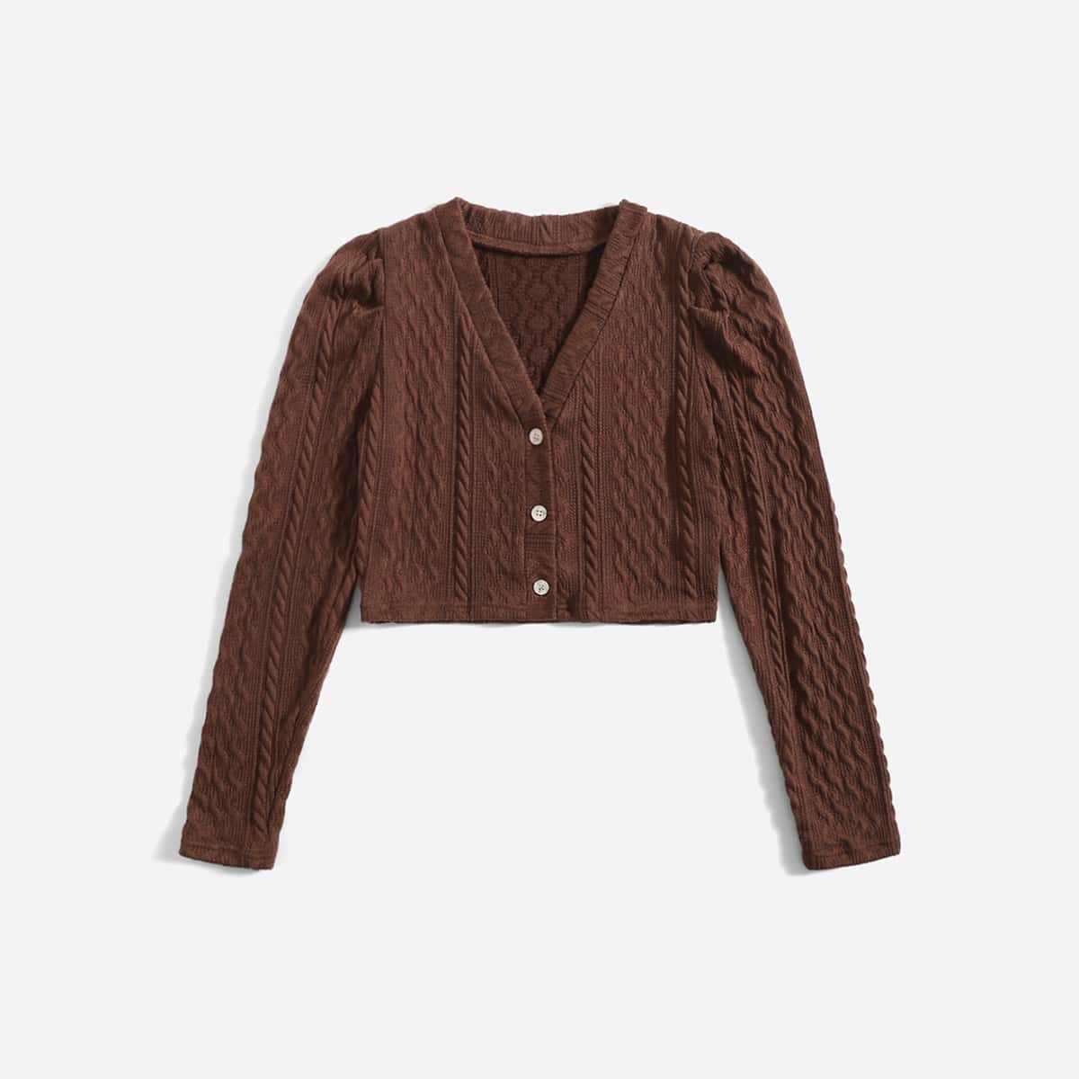

Cable Knit Crop Cardigan, Coffee brown