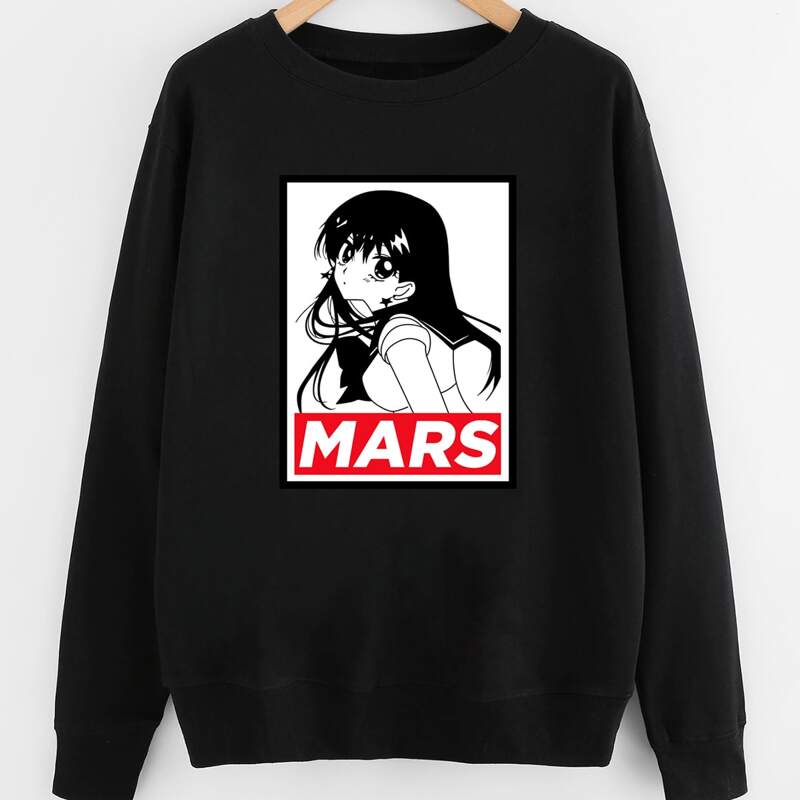 

Letter Cartoon Figure Graphic Sweatshirt, Black