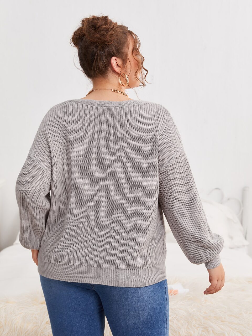 Plus Cut Out Split Hem Drop Shoulder Sweater