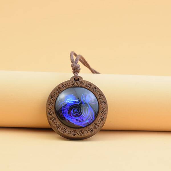 

Aquarius Decor Round Charm Necklace, Blue