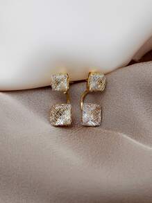 Pendientes de botón con diseño geométrico - Amarillo Oro - Ver 3