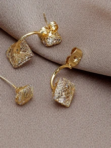 Pendientes de botón con diseño geométrico - Amarillo Oro - Ver 4