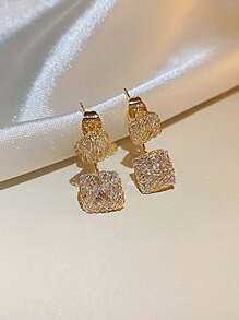 Pendientes de botón con diseño geométrico - Amarillo Oro - Ver 5