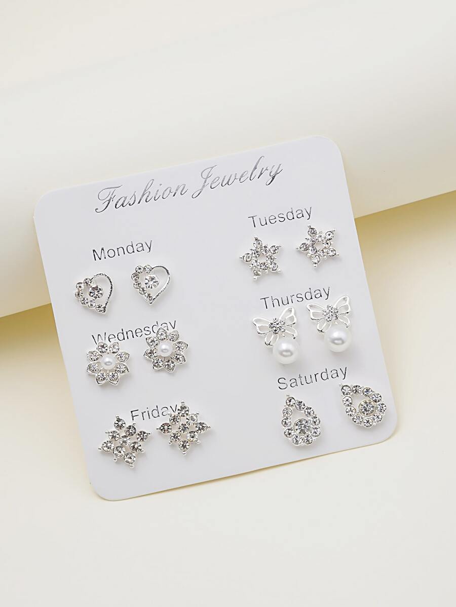 6 对心形和星形耳钉 情人节、妈妈、母亲、母亲节、礼物 - 銀色 - 查看 1