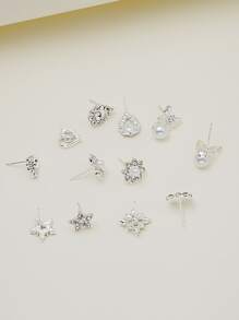 6 对心形和星形耳钉 情人节、妈妈、母亲、母亲节、礼物 - 銀色 - 查看 2