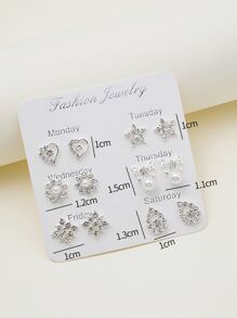 6 对心形和星形耳钉 情人节、妈妈、母亲、母亲节、礼物 - 銀色 - 查看 4