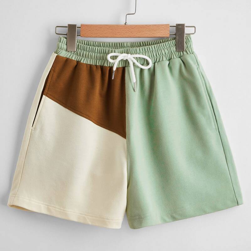 

Colorblock Drawstring Hidden Pocket Shorts, Multicolor