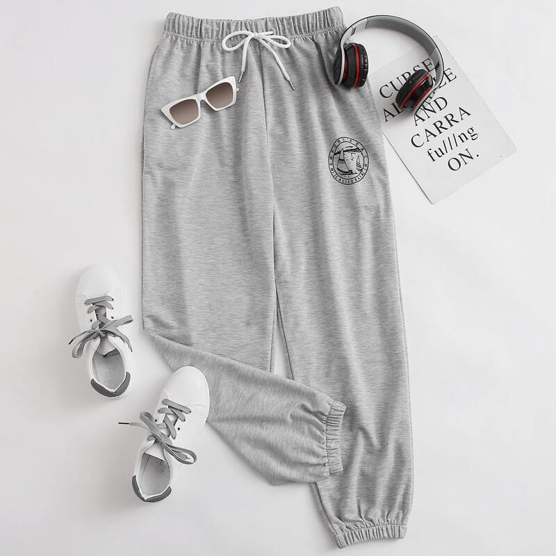

Letter Graphic Drawstring Sweatpants, Light grey