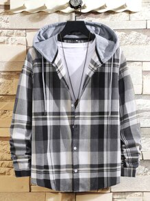 Manfinity Homme Men Plaid Drawstring Hooded Shirt Without Tee - Multicolor - View 1