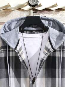 Manfinity Homme Men Plaid Drawstring Hooded Shirt Without Tee - Multicolor - View 3