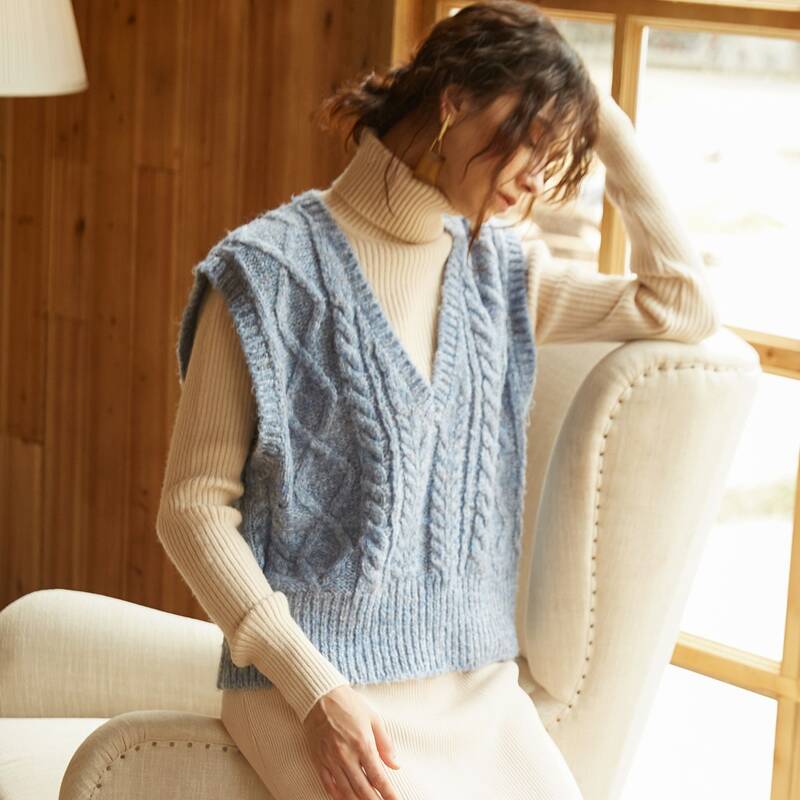 

Mixed Knit Sweater Vest Without Top, Blue