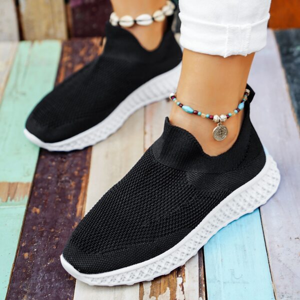 

Minimalist Mesh Panel Slip On Running Shoes, Black