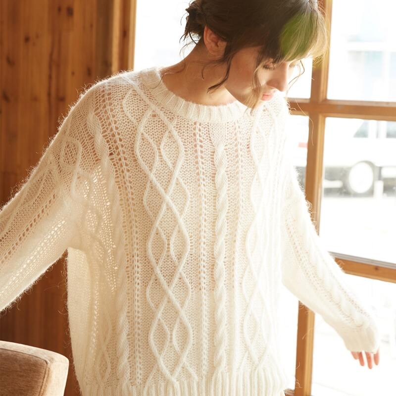 

Drop Shoulder Cable Knit Sweater, White