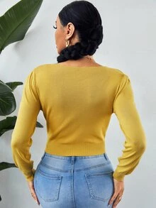 SHEIN SXY Ruched Ribbed Knit Sweater - Yellow - View 2