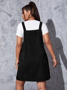 SHEIN EZwear Plus Solid A Line Pinafore Dress - Black - View 3