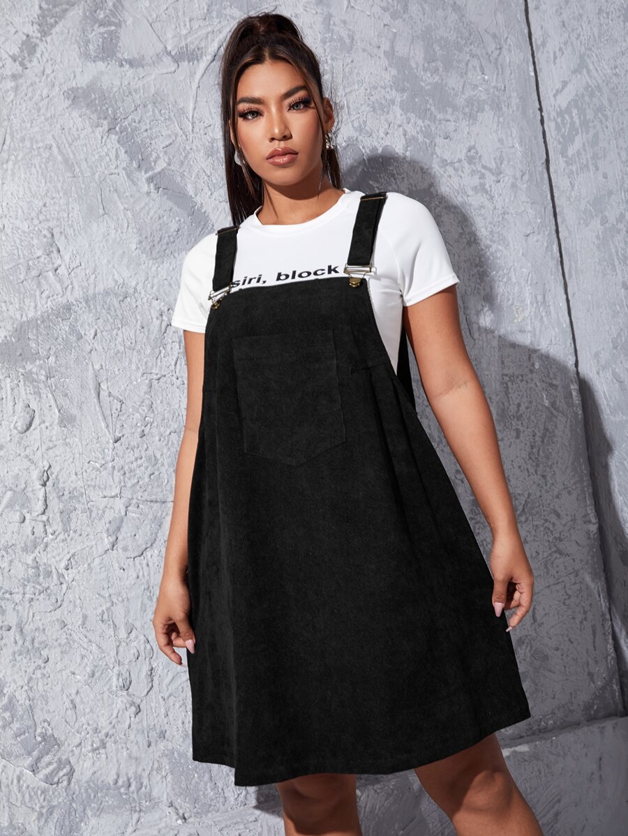 SHEIN EZwear Plus Solid A Line Pinafore Dress - Black - View 1