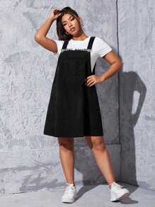 SHEIN EZwear Plus Solid A Line Pinafore Dress - Black - View 5