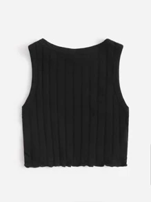 SHEIN 女孩生菜邊羅紋針織背心上衣 - 黑色 - 查看 2