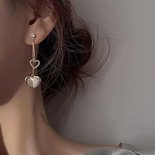 

Heart Drop Earrings, Gold