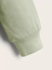 SHEIN Tween Girl Long Sleeve Solid Knit Hooded Sweatshirt - Green - View 3