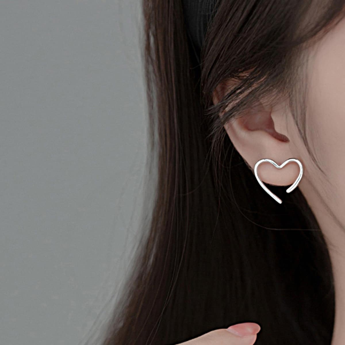 

Heart Decor Stud Earrings, Silver