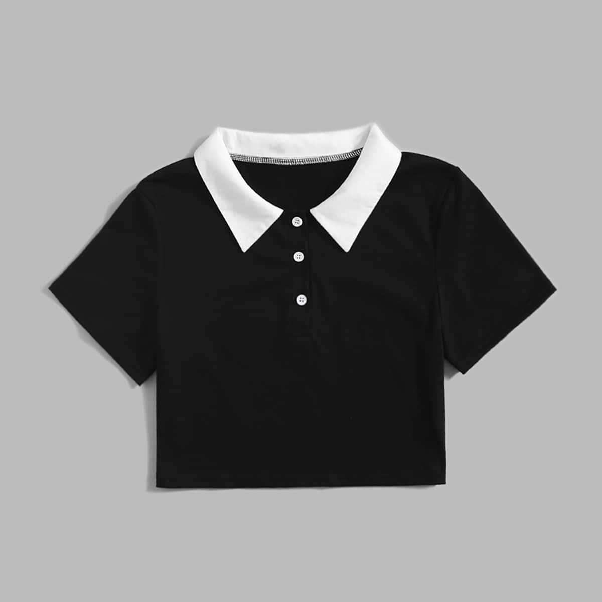 

Contrast Collar Polo Tee, Black