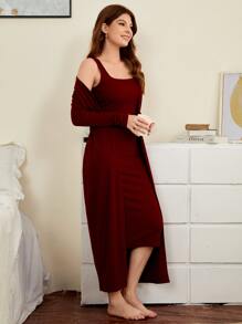 SHEIN LUNE unicolor con parte delantera abierta Abrigo & Vestido ajustado - Burdeos - Ver 1