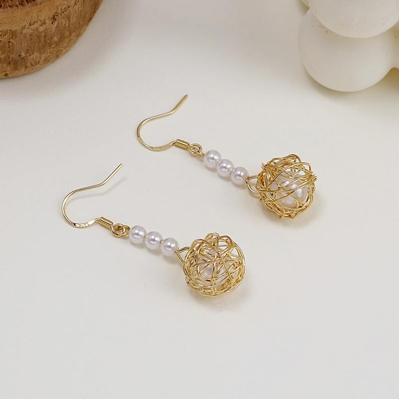 

Faux Pearl Drop Earrings, Gold