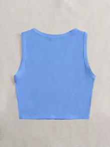 SHEIN EZwear Solid Crop Tank Top - Blue - View 2