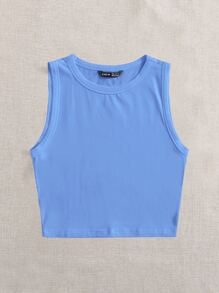 SHEIN EZwear Solid Crop Tank Top - Blue - View 4