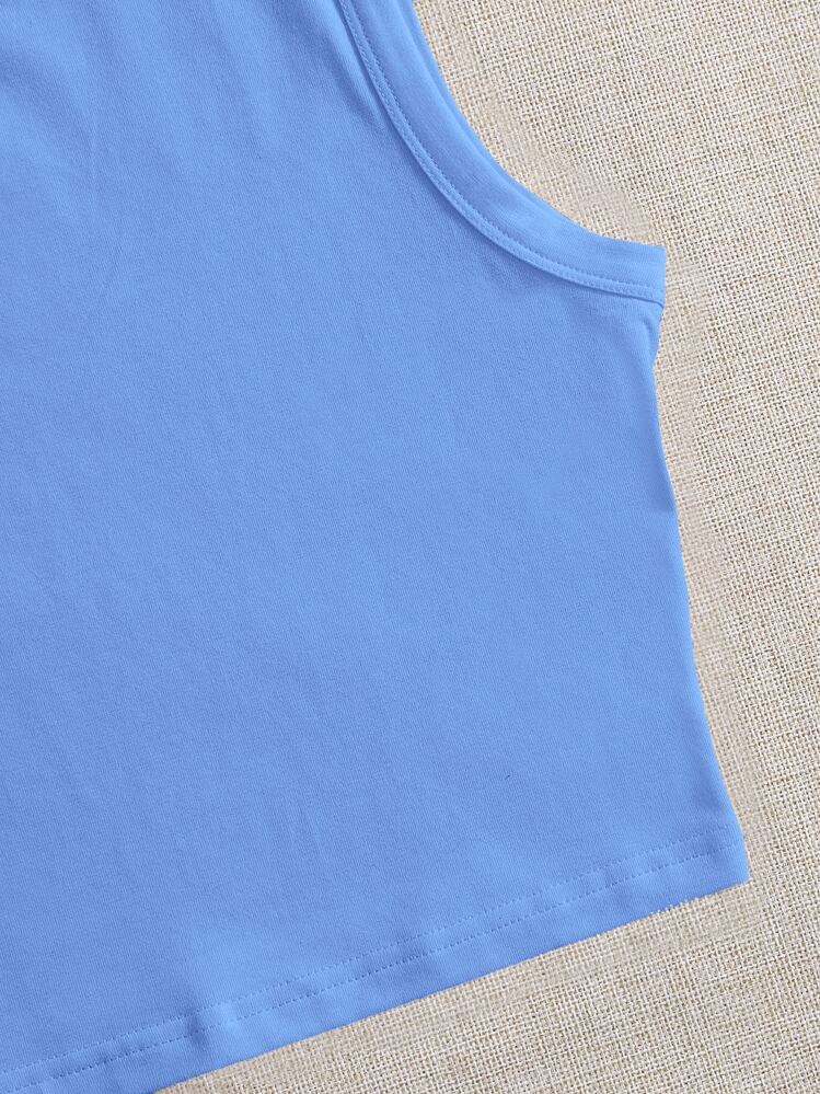 SHEIN EZwear Solid Crop Tank Top - Blue - View 5
