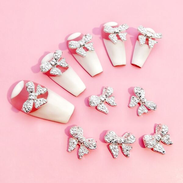 

10pcs Bowknot Design Nail Art Decoration, Silver