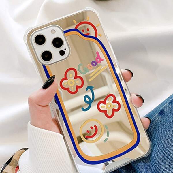 

Cartoon Graphic Mirror Phone Case, Multicolor