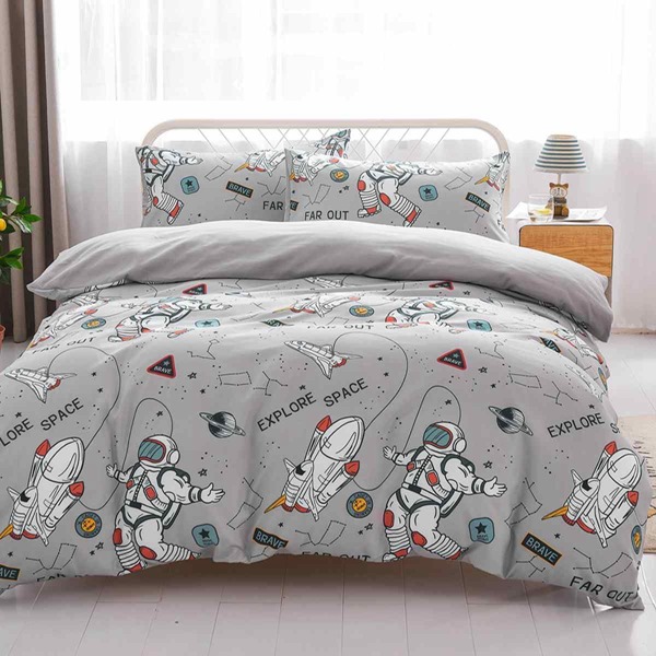 

Astronaut Print Kids Duvet Cover Set Without Filler, Grey