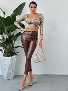 SHEIN BAE Tie Dye Ruched Asymmetrical Hem Tee - Multicolor - View 4