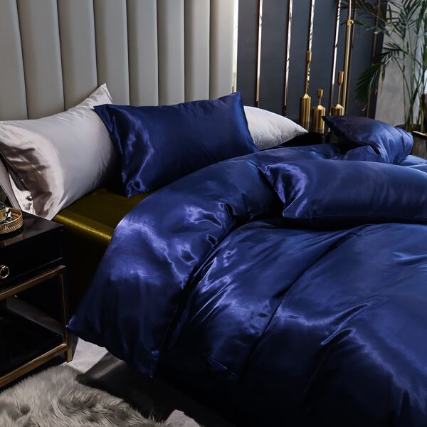 

Plain Satin Duvet Cover Set Without Filler, Royal blue