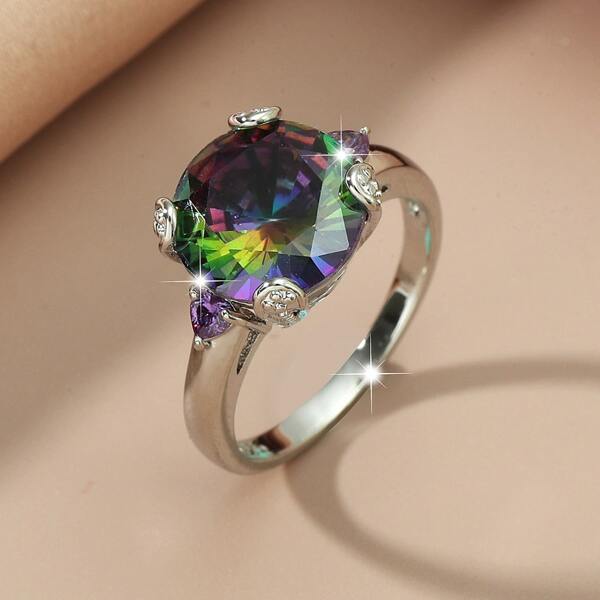 

Zircon Round Decor Ring, Green