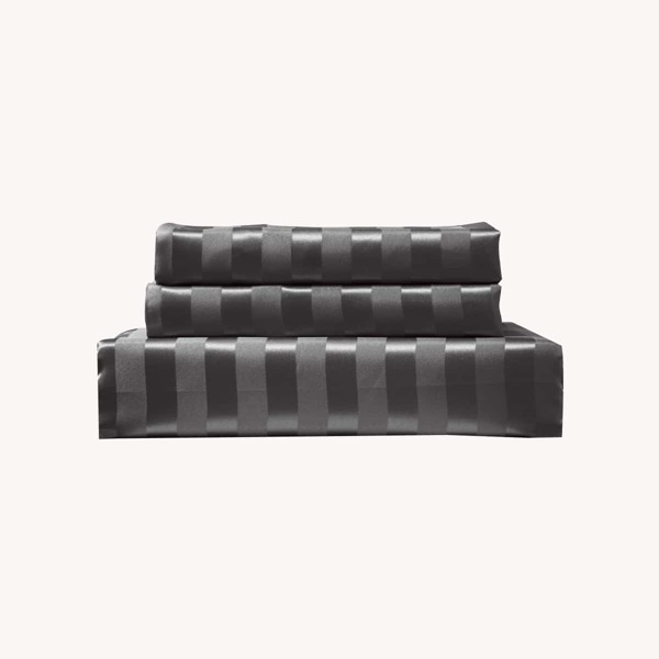 

Striped Satin Duvet Cover Set Without Filler, Dark grey