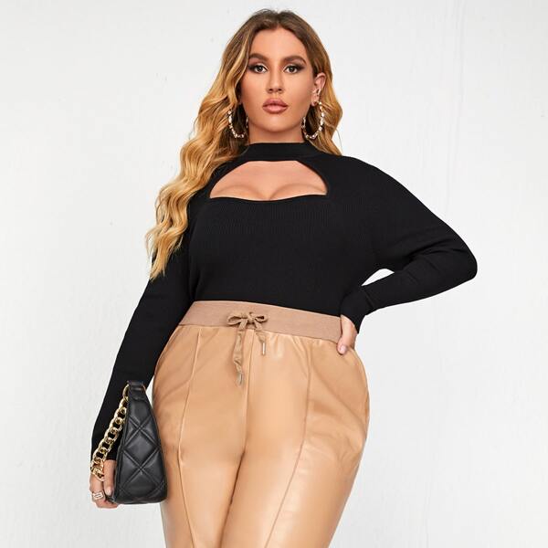 

Plus Cut Out Mock Neck Sweater, Black