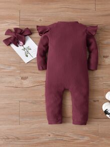 Bebé niña Jumpsuit ribete con fruncido con diadema - Granate - Ver 2