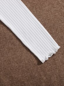 SHEIN Colorblock Lettuce Trim Button Front Rib-knit Crop Tee - Blue and White - View 4