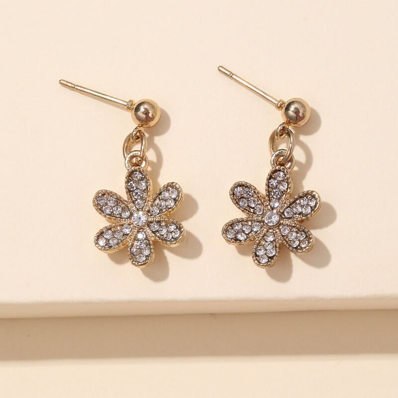 

Rhinestone Flower Drop Earrings, Gold