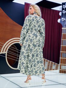 SHEIN Frenchy Vestido floral de manga obispo con fruncido