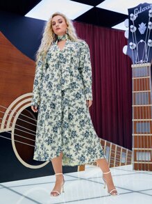 SHEIN Frenchy Vestido floral de manga obispo con fruncido