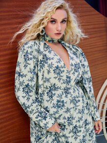 SHEIN Frenchy Vestido floral de manga obispo con fruncido