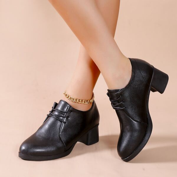 

Lace-up Front Chunky Heeled Oxford Shoes, Black