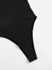 SHEIN Frenchy Lettuce Trim Ribbed Knit Bodysuit Summer Black - Black - View 3