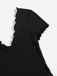 SHEIN Frenchy Lettuce Trim Ribbed Knit Bodysuit Summer Black - Black - View 4