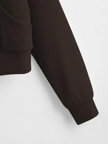SHEIN Chamarra con cremallera delantera con bolsillo delantero - Marrón Chocolate - Ver 3
